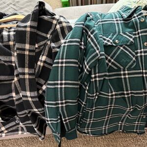 Plaid Button-Up Flannel Shirt Jackets - Black and Green